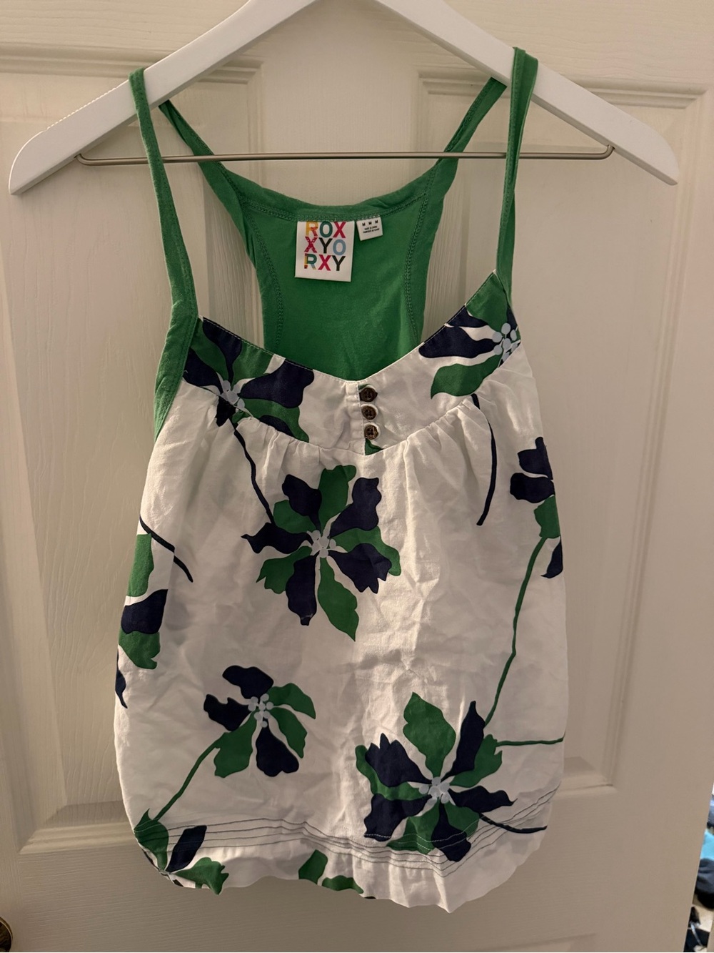Roxy Green & White Floral Tank y2k